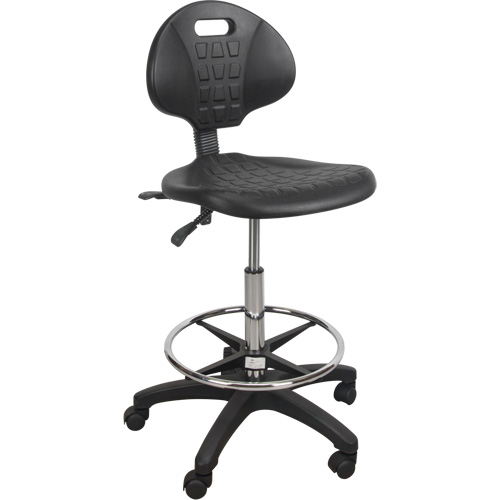 Tabouret robuste et ergonomique, Mobile, Ajustable, 39" - 48", Polyur&eacute;thane Si&egrave;ge, Noir Quali-T-Solutions