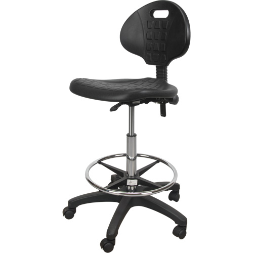 Tabouret robuste et ergonomique, Mobile, Ajustable, 39" - 48", Polyur&eacute;thane Si&egrave;ge, Noir Quali-T-Solutions
