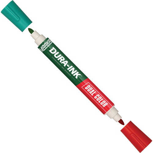 Markal&reg; Dura-Ink&reg; Dual Colour Permanent Ink Marker, Green/Red, Bullet Tip Quali-T-Solutions