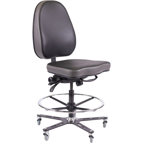 TF180 Ergonomic Industrial Chair, Mobile, Adjustable, Vinyl Seat, Black Quali-T-Solutions