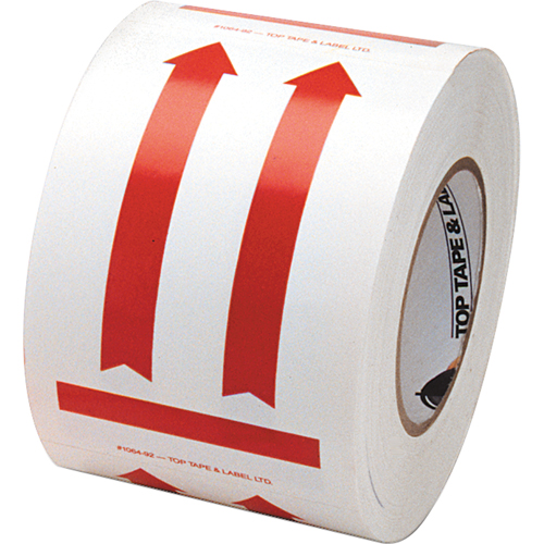 &eacute;tiquettes pour traitement sp&eacute;cial a/pictogramme Ce c&ocirc;t&eacute; vers le haut, 6" lo x 4" la, Rouge/blanc Quali-T-Solutions