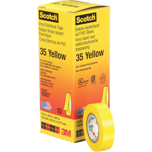Scotch&reg; 35 Colour Coded Tape, 12.7 mm (1/2") x 6.1 m (20'), Yellow, 7 mils Quali-T-Solutions