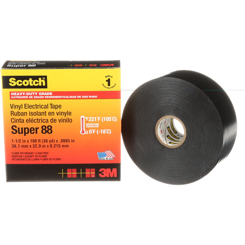 Ruban isolant en vinyle Super 88 Scotch, 38 mm (1-1/2") x 33 m (108'), Noir, 8,5 mils Quali-T-Solutions