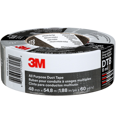 DT8 All-Purpose Duct Tape, 8 mils, Silver, 48 mm (2") x 55 m (180') Quali-T-Solutions