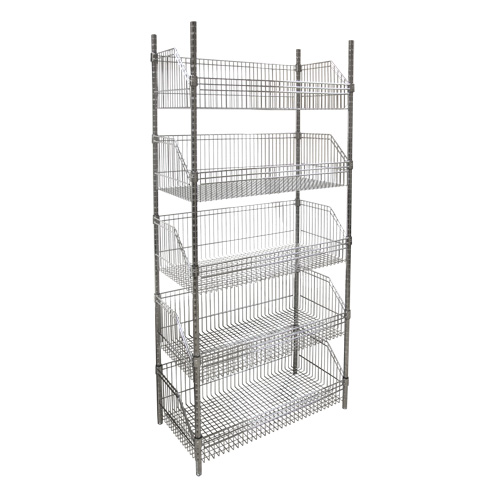 &eacute;tag&egrave;re &agrave; paniers-tablettes en treillis m&eacute;tallique, Tiers 5, 48" la x 74" h x 24" p Quali-T-Solutions