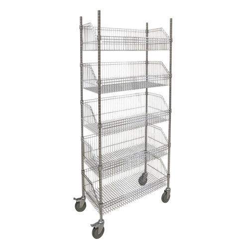Chariot &agrave; tablette avec panier en treillis, Tiers 5, 36" la x 80" h x 18" p Quali-T-Solutions