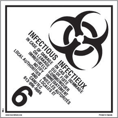 &eacute;tiquettes d'exp&eacute;dition TMD, Classe 6,2, Substances infectieuses, Vinyle Quali-T-Solutions