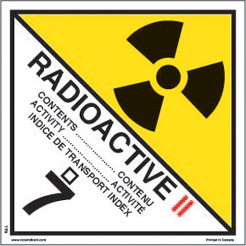 &eacute;tiquettes d'exp&eacute;dition TMD, Classe 7, Radioactif II, Vinyle Quali-T-Solutions