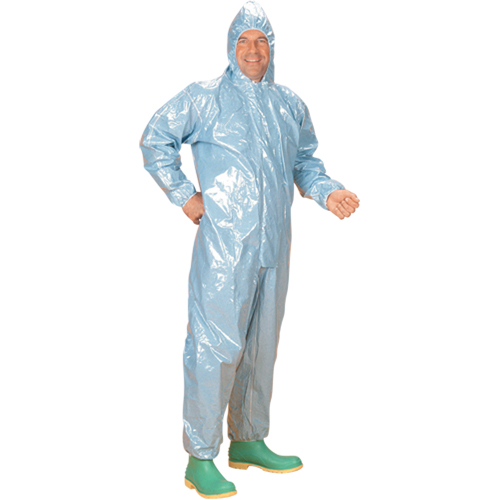 Combinaison &agrave; capuchon de 0,5 mils en tissu r&eacute;sistant aux flammes et aux produits chimiques, Moyen, Bleu, Tissu ignifug&eacute; Quali-T-Solutions