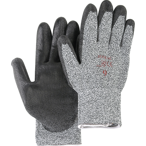 Salt & Pepper Knit Gloves With Black Palm Coating, Size Small/7, Polyurethane Coated, HPPE Shell, ANSI/ISEA 105 Level 2 Quali-T-Solutions