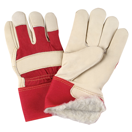 Gants d'ajusteur rouge & blanc doubl&eacute;s pour l'hiver de premi&egrave;re qualit&eacute;, Grand, Paume en Cuir fleur de vache, Doublure en Boa Quali-T-Solutions