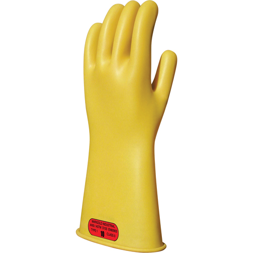 Yellow Natural Rubber Insulating Gloves, ASTM Class 0, Size 8, 14" L Quali-T-Solutions