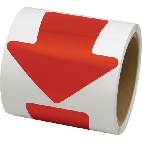 D&eacute;calcomanie en couleur pour le marquage des planchers, Fl&egrave;che, 4" lo x 4" la, Rouge, Vinyle Quali-T-Solutions