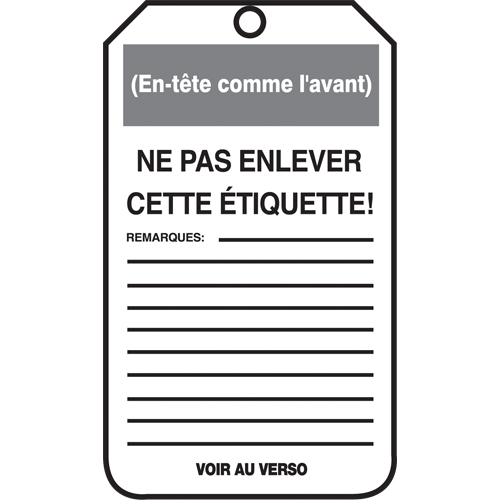 Lockout Tags, Cardstock, 3-1/8" W x 5-7/8" H, French Quali-T-Solutions