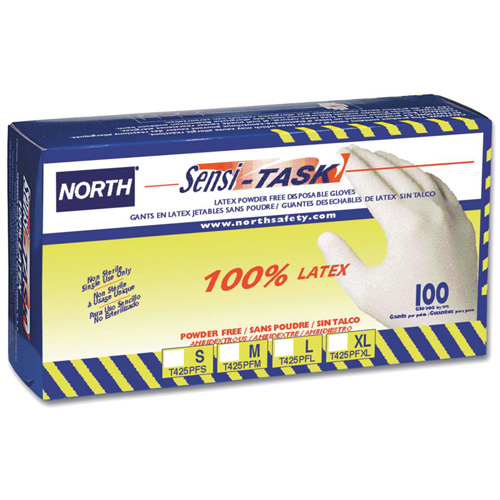 Gants jetables Sensi-Task, Grand, Latex, 5 mils, Sans poudre, Blanc Quali-T-Solutions