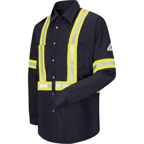 Chemise de travail avec bordure r&eacute;fl&eacute;chissante, Coton/nylon, Moyen, Orange haute visibilit&eacute; Quali-T-Solutions