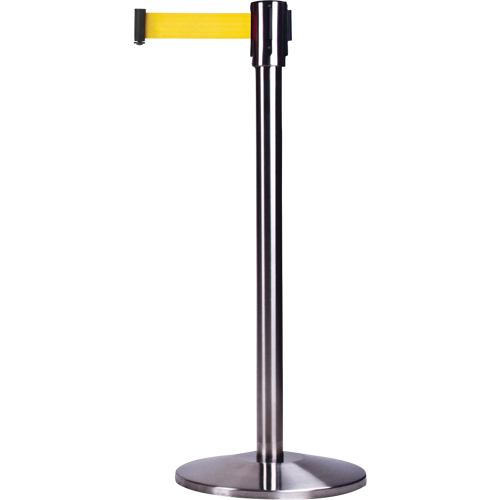 Free-Standing Crowd Control Barrier, Steel, 35" H, Yellow Tape, 12' Tape Length Quali-T-Solutions