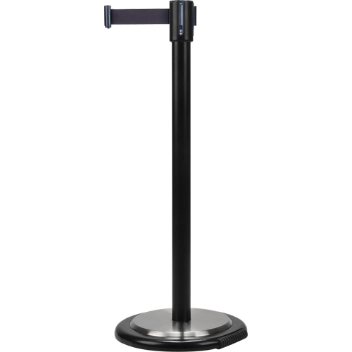 Barri&egrave;res sur pieds pour le contr&ocirc;le des foules, Acier, 35" h, Ruban Noir, Longueur du ruban 7' Quali-T-Solutions