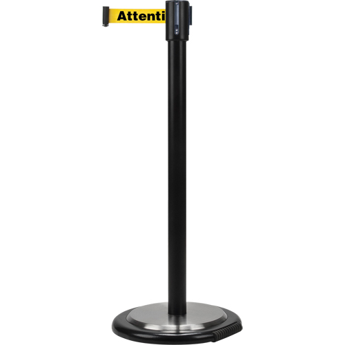 Barri&egrave;res sur pieds pour le contr&ocirc;le des foules, Acier, 35" h, Ruban Jaune, Longueur du ruban 7' Quali-T-Solutions