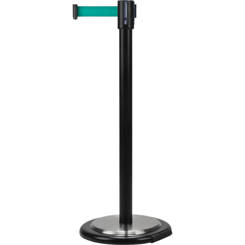 Free-Standing Crowd Control Barrier, Steel, 35" H, Green Tape, 7' Tape Length Quali-T-Solutions