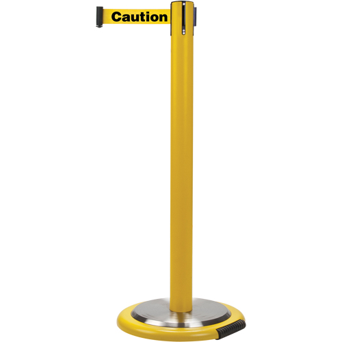 Free-Standing Crowd Control Barrier, Steel, 35" H, Yellow Tape, 7' Tape Length Quali-T-Solutions