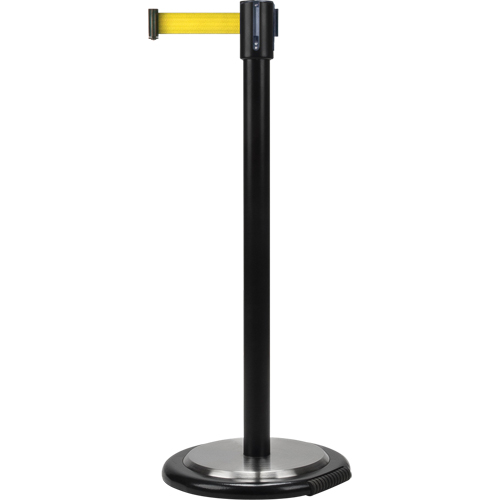 Barri&egrave;re sur pied pour le contr&ocirc;le des foules, Acier, 35" h, Ruban Jaune, Longueur du ruban 7' Quali-T-Solutions