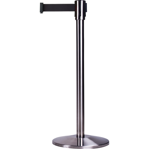 Free-Standing Crowd Control Barrier, Steel, 35" H, Black Tape, 12' Tape Length Quali-T-Solutions