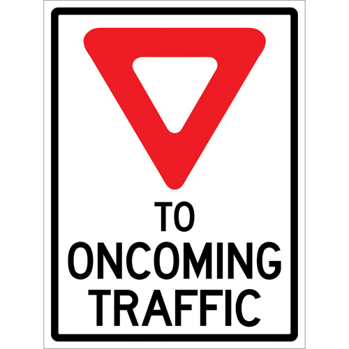 "Yield to Oncoming Traffic" Roll-Up Sign Traffic Sign, 36" x 48", Vinyl, English with Pictogram Quali-T-Solutions