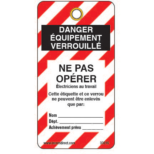&eacute;tiquettes de verrouillage, Plastique, 3" la x 5-3/4" h, Français Quali-T-Solutions