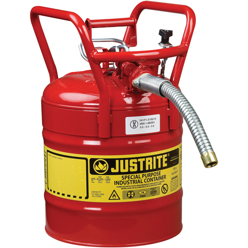 D.O.T. AccuFlow Safety Cans, Type II, Steel, 5 US gal., Red, FM Approved Quali-T-Solutions