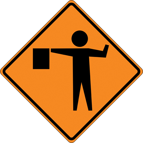 Tilt-Adjust Flagman Ahead Roll-Up Construction Sign, 36" x 36", Vinyl, Pictogram Quali-T-Solutions