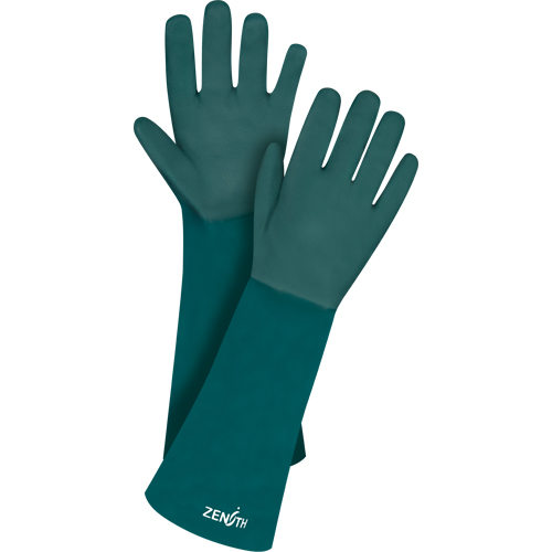 Double Dipped Green Gloves, 18" L, PVC, Cotton Jersey Inner Lining, 70-mil Quali-T-Solutions