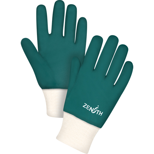 Double Dipped Green Gloves, 10" L, PVC, Cotton Jersey Inner Lining, 70-mil Quali-T-Solutions