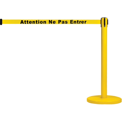 Free-Standing Crowd Control Barrier, Steel, 35" H, Yellow Tape, 7' Tape Length Quali-T-Solutions