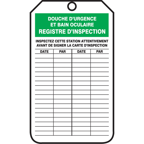 &eacute;tiquettes de s&eacute;curit&eacute; d'inspection et de contr&ocirc;le de l'&eacute;tat de l'&eacute;quipement, Plastique, 3-1/8" la x 5-7/8" h, Français Quali-T-Solutions