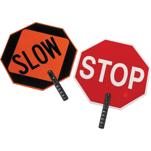 Panneau de signalisation &agrave; deux c&ocirc;t&eacute;s  Stop/Slow  Quali-T-Solutions
