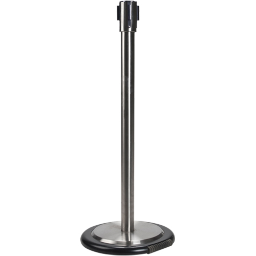 Free-Standing Crowd Control Barrier Receiver Post With Wheels, 35" High, Stainless Quali-T-Solutions
