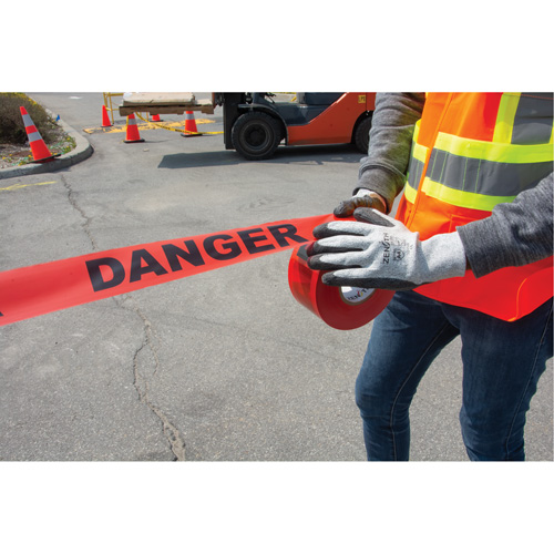 "Danger" Barricade Tape, Bilingual, 3" W x 1000' L, 1.5 mils, Black on Red Quali-T-Solutions