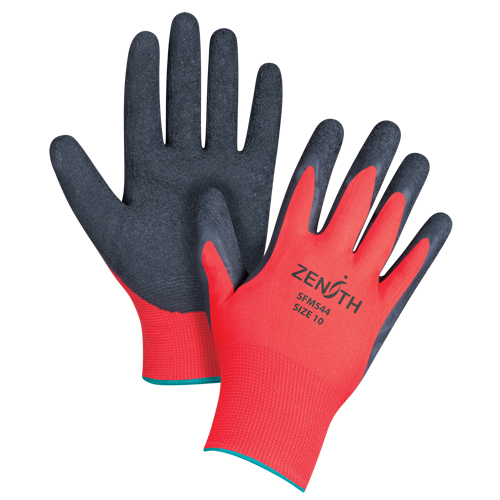 Gants enduits &agrave; prise cr&ecirc;p&eacute;e noir & rouge, 10/T-Grand, R&ecirc;vetement Latex de caoutchouc, Calibre 13, Enveloppe en Polyester Quali-T-Solutions