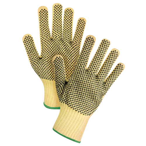 Gants tricot&eacute;s deux c&ocirc;t&eacute;s, sans couture, &agrave; pois, Taille Moyen/8, Calibre 7, Rev&ecirc;tement PVC, Enveloppe en Kevlar, ASTM ANSI niveau A2/EN 388 niveau 3 Quali-T-Solutions
