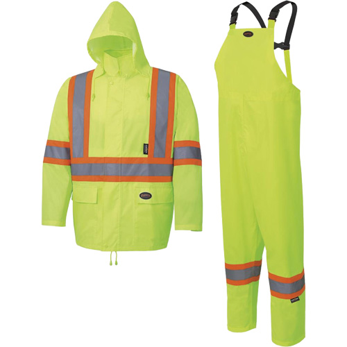 5619 150D Oxford Rain Suit, Polyester, 2X-Large, High Visibility Lime-Yellow Quali-T-Solutions