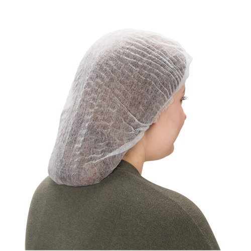 Bonnet bouffant pliss&eacute;, Polypropyl&egrave;ne, 19", Blanc Quali-T-Solutions