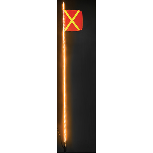 Fanions DEL robustes Safety Whip, Fixation Attelage, Hauteur 10, Orange avec X r&eacute;fl&eacute;chissant Quali-T-Solutions