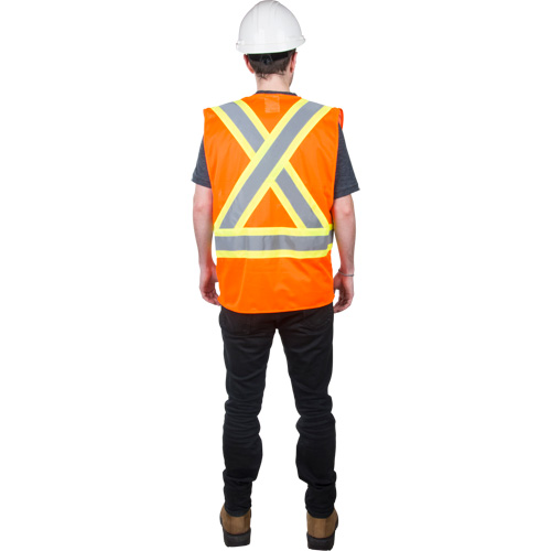 Traffic Safety Vest, High Visibility Orange, Medium, Polyester Quali-T-Solutions