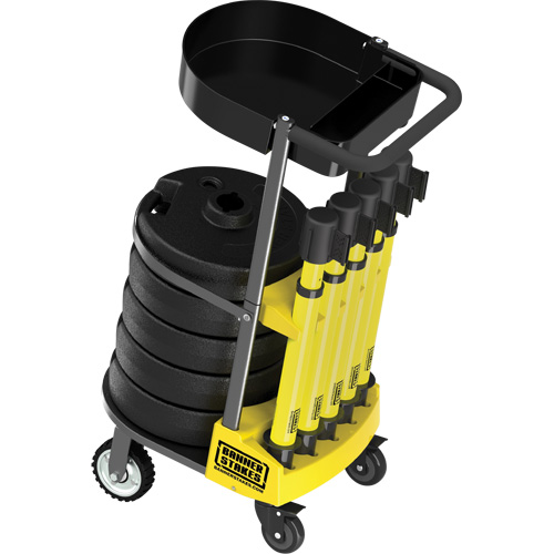 Chariot de transport avec plateau pour barri&egrave;re PLUS, 75' lo, M&eacute;tal, Jaune Quali-T-Solutions