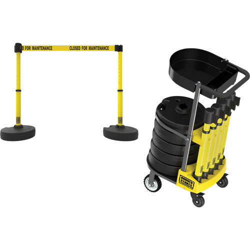 Chariot de transport avec plateau pour barri&egrave;re PLUS, 75' lo, M&eacute;tal, Jaune Quali-T-Solutions