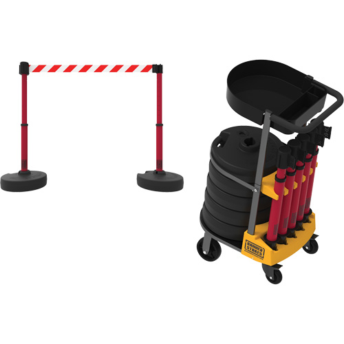 PLUS Barrier Post Cart Kit with Tray, 75' L, Metal, Yellow Quali-T-Solutions
