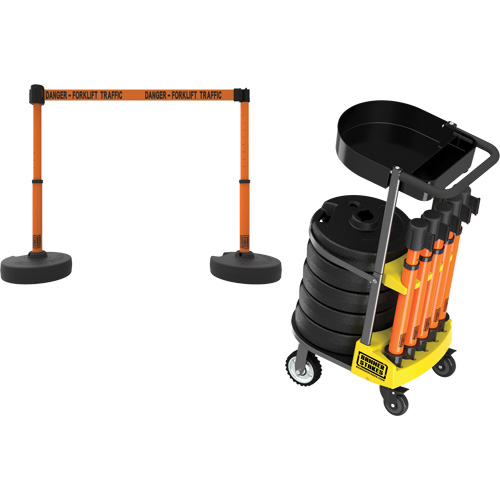 Chariot de transport avec plateau pour barri&egrave;re PLUS, 75' lo, M&eacute;tal, Orange Quali-T-Solutions