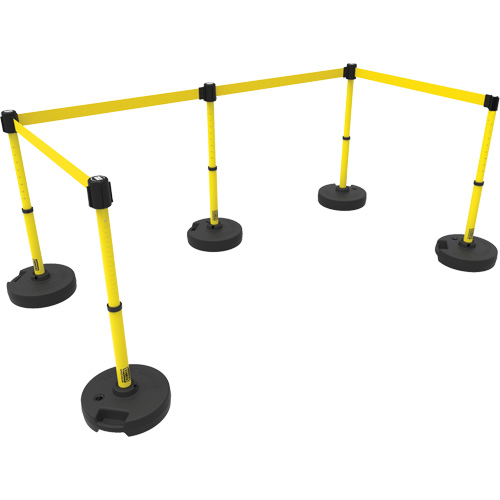 Ensemble de cinq montants pour barri&egrave;re PLUS, Plastique, 42" h, Ruban Jaune, Longueur du ruban 15' Quali-T-Solutions