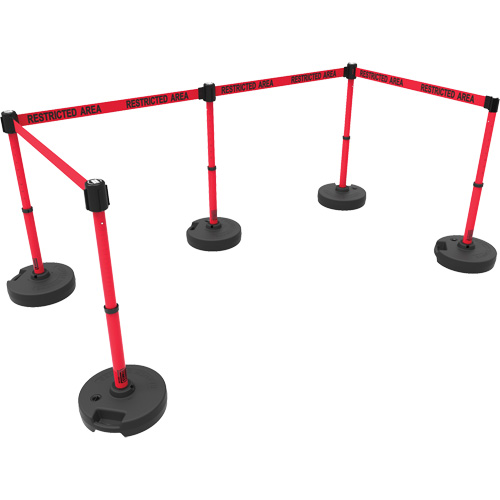 PLUS Barrier Post Set X5, Plastic, 42" H, Red Tape, 15' Tape Length Quali-T-Solutions